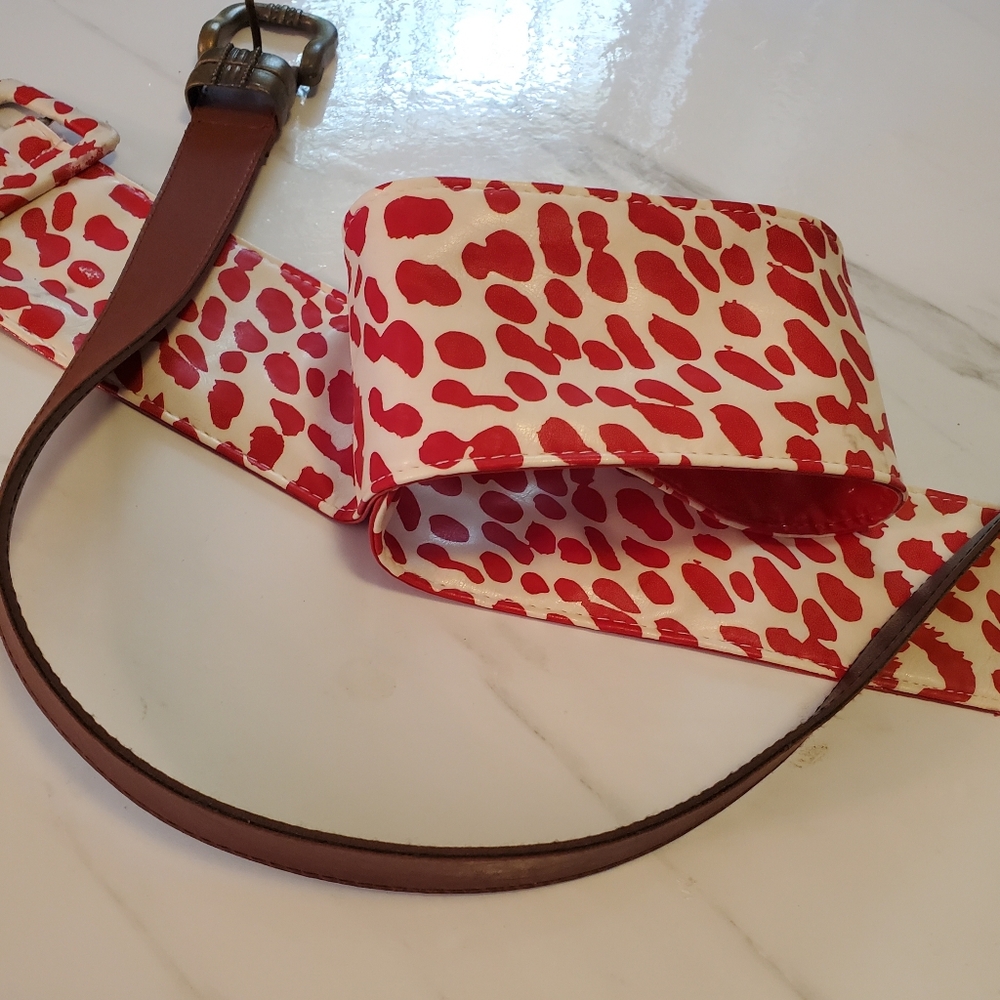 Brown Leather Belt,Red Patent Belt S Med